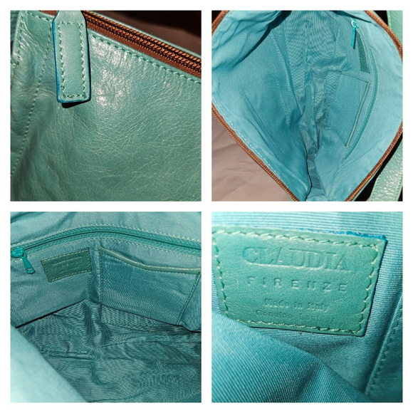 Claudia Firenze Teal Genuine Leather Shoulder Bag / Made in Italy - Picture 2 of 11